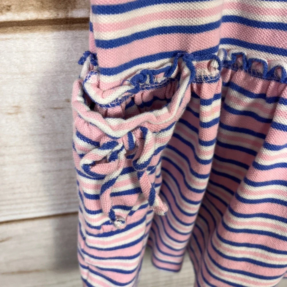 Ralph Lauren Girls Pink Blue Striped Sleeveless Summer Ruffle Polo Dress 6